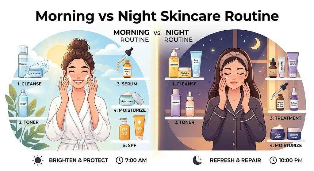 Morning vs Night Skincare Routine